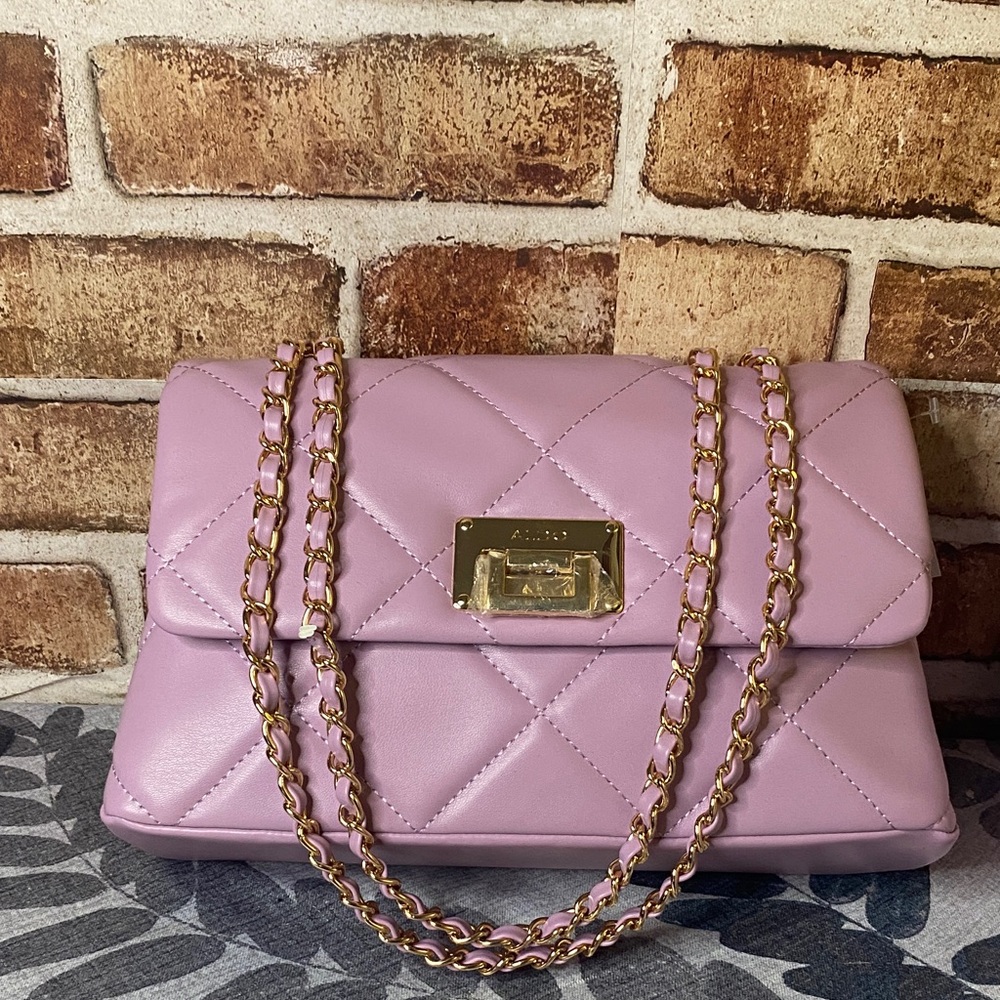 Aldo Quilted Lilac Shoulder Bag with Gold Chain